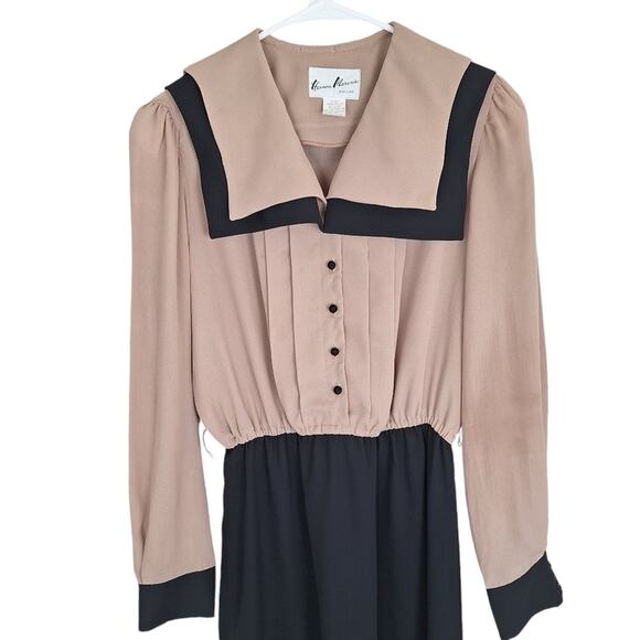 Vintage Herman Marcus Dallas Sheer Midi Dress Black Brown Square Collar 12 - Picture 2 of 12